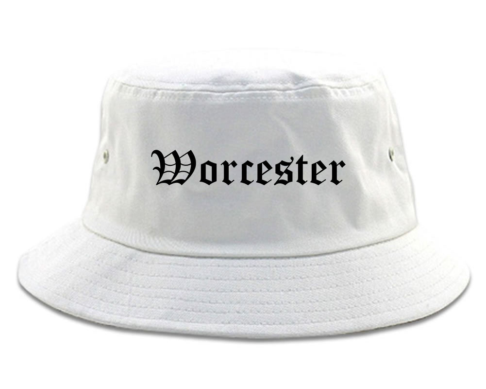 Worcester Massachusetts MA Old English Mens Bucket Hat White