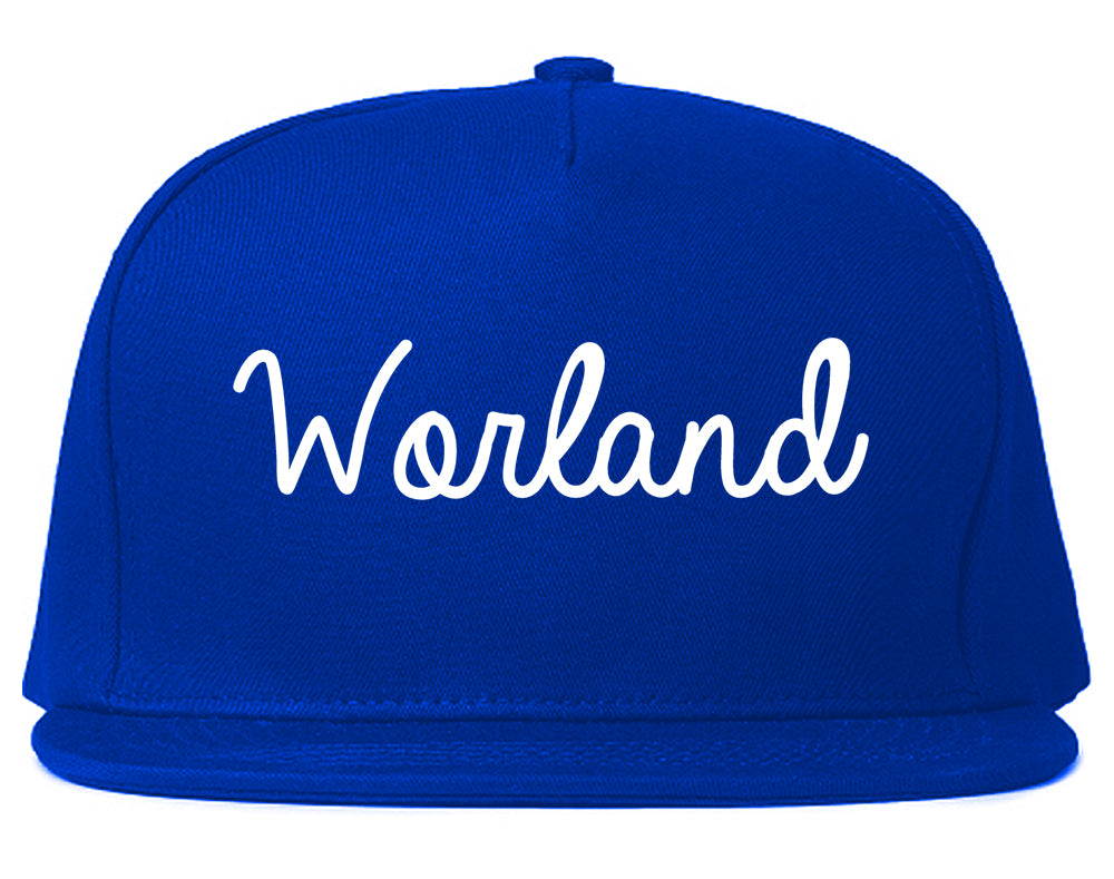 Worland Wyoming WY Script Mens Snapback Hat Royal Blue