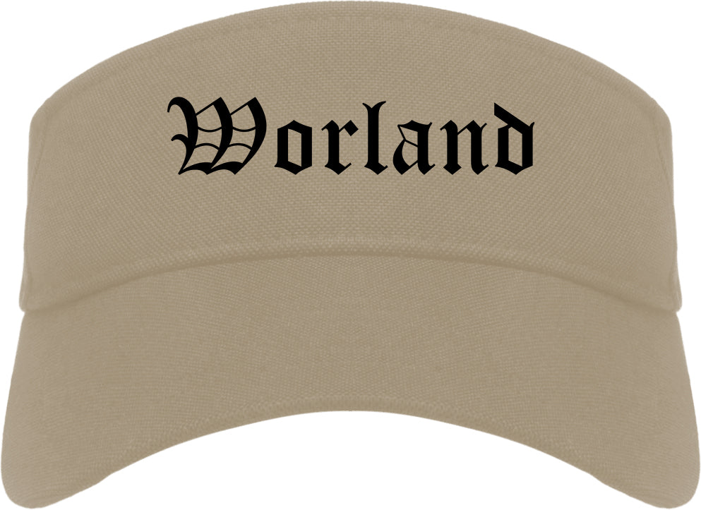 Worland Wyoming WY Old English Mens Visor Cap Hat Khaki