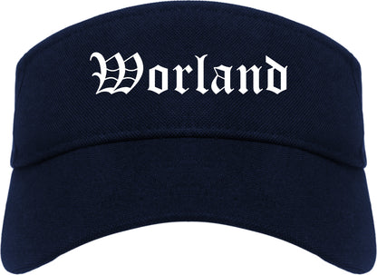 Worland Wyoming WY Old English Mens Visor Cap Hat Navy Blue