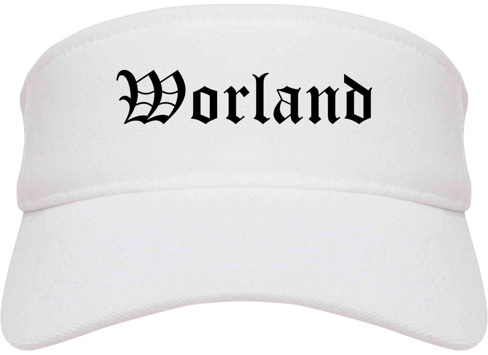 Worland Wyoming WY Old English Mens Visor Cap Hat White