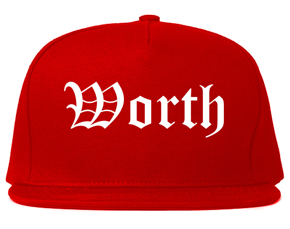 Worth Illinois IL Old English Mens Snapback Hat Red