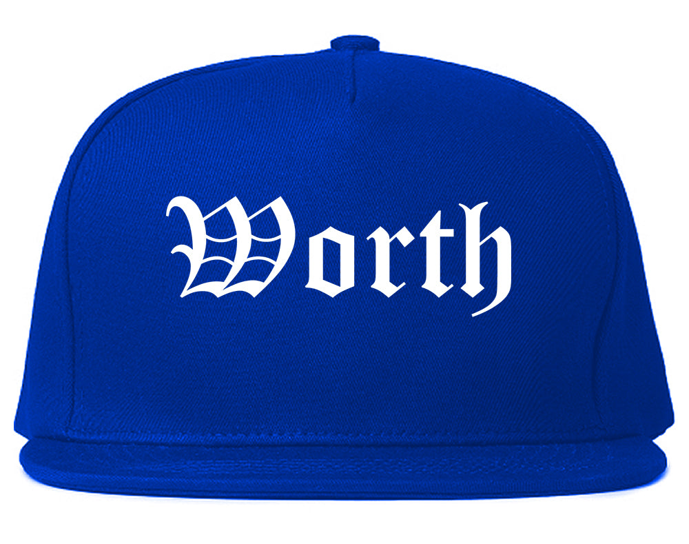 Worth Illinois IL Old English Mens Snapback Hat Royal Blue