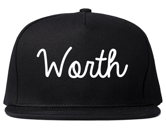 Worth Illinois IL Script Mens Snapback Hat Black