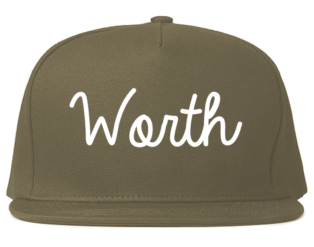 Worth Illinois IL Script Mens Snapback Hat Grey
