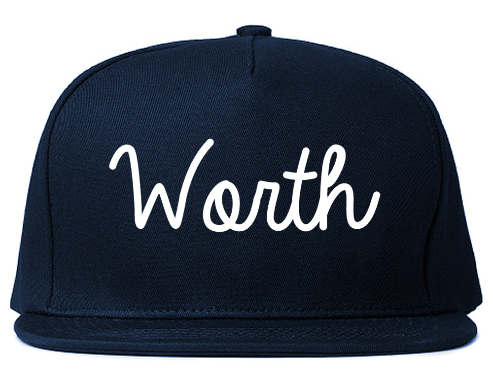 Worth Illinois IL Script Mens Snapback Hat Navy Blue