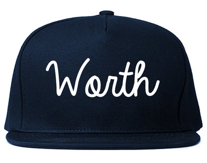 Worth Illinois IL Script Mens Snapback Hat Navy Blue