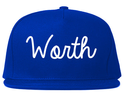 Worth Illinois IL Script Mens Snapback Hat Royal Blue