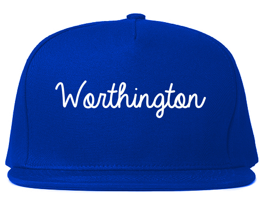 Worthington Minnesota MN Script Mens Snapback Hat Royal Blue