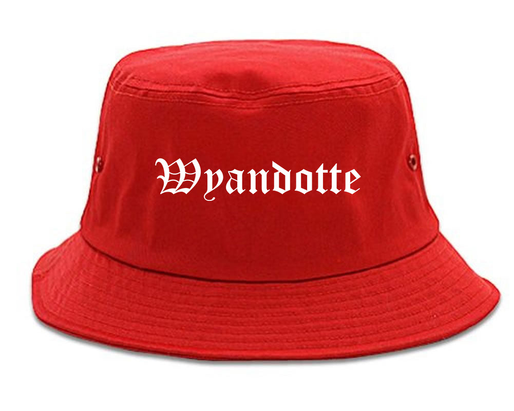 Wyandotte Michigan MI Old English Mens Bucket Hat Red