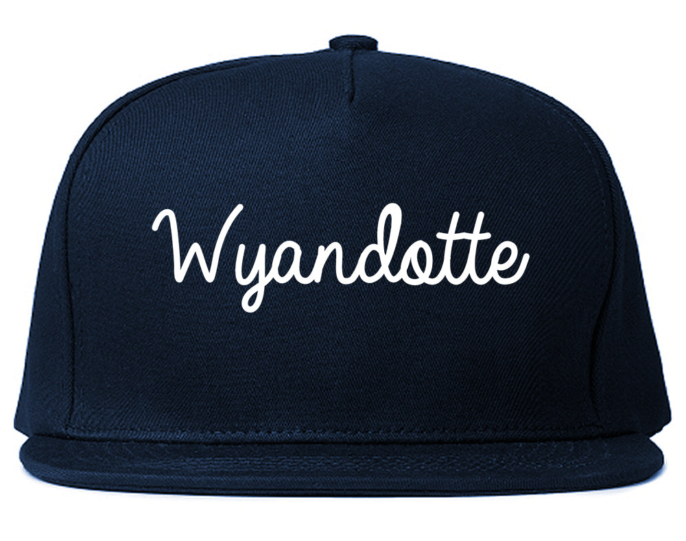 Wyandotte Michigan MI Script Mens Snapback Hat Navy Blue