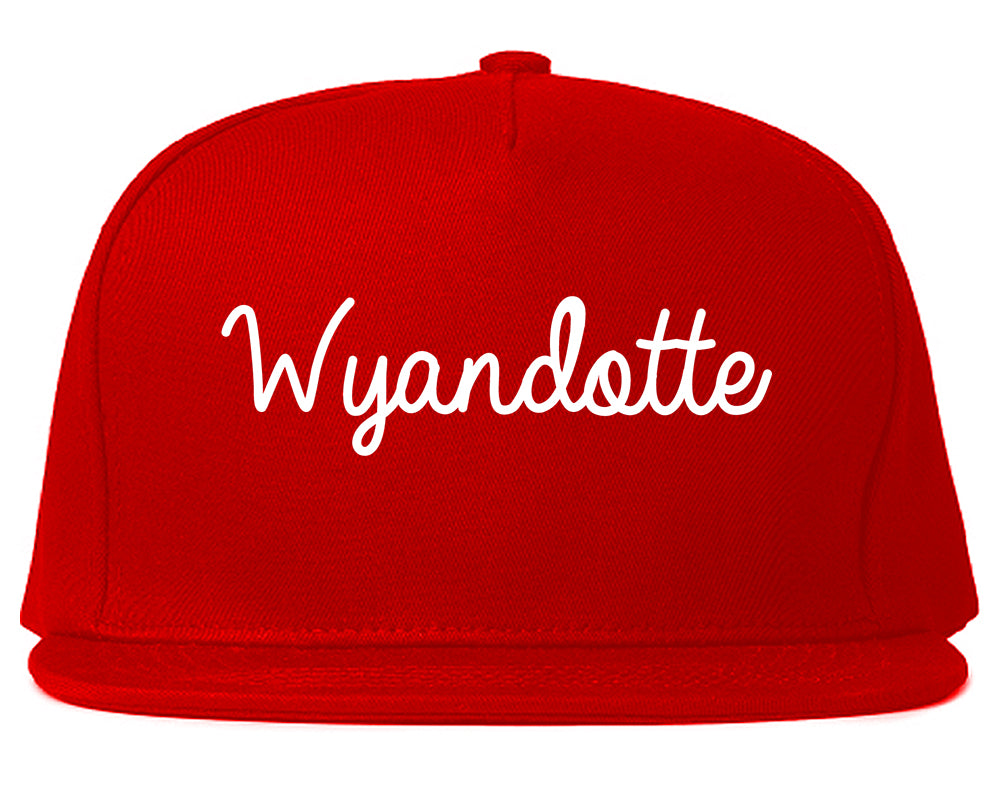 Wyandotte Michigan MI Script Mens Snapback Hat Red