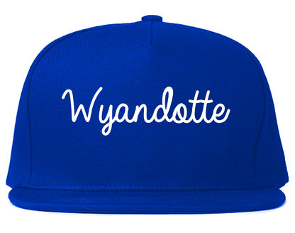 Wyandotte Michigan MI Script Mens Snapback Hat Royal Blue