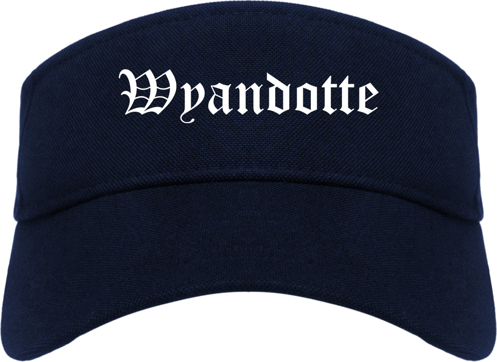 Wyandotte Michigan MI Old English Mens Visor Cap Hat Navy Blue