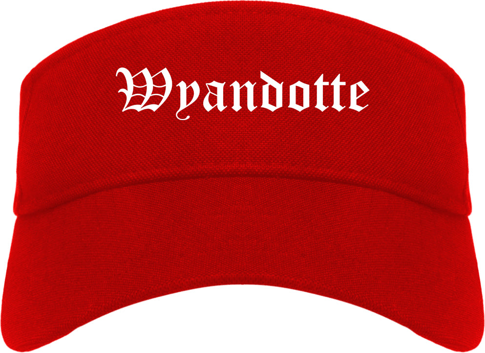 Wyandotte Michigan MI Old English Mens Visor Cap Hat Red