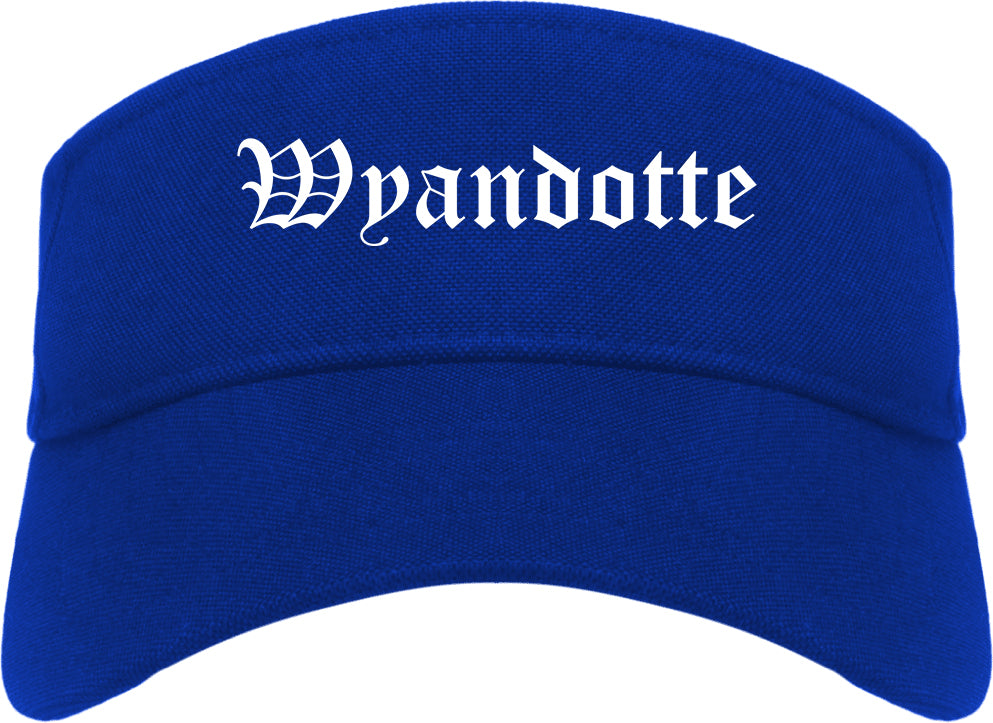 Wyandotte Michigan MI Old English Mens Visor Cap Hat Royal Blue