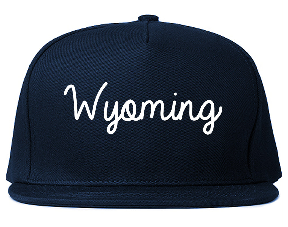 Wyoming Michigan MI Script Mens Snapback Hat Navy Blue