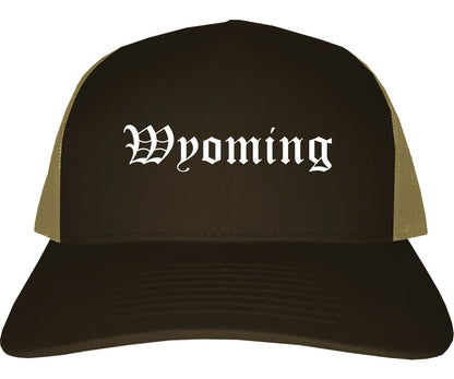 Wyoming Ohio OH Old English Mens Trucker Hat Cap Brown