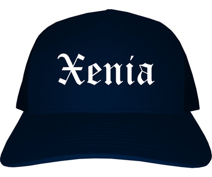 Xenia Ohio OH Old English Mens Trucker Hat Cap Navy Blue