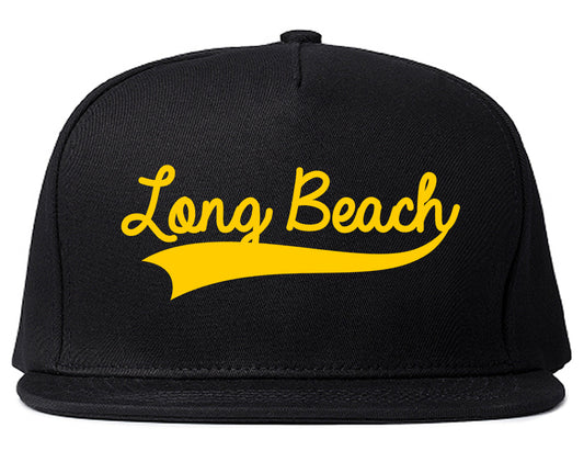 YELLOW Long Beach Varsity Logo Mens Snapback Hat Black