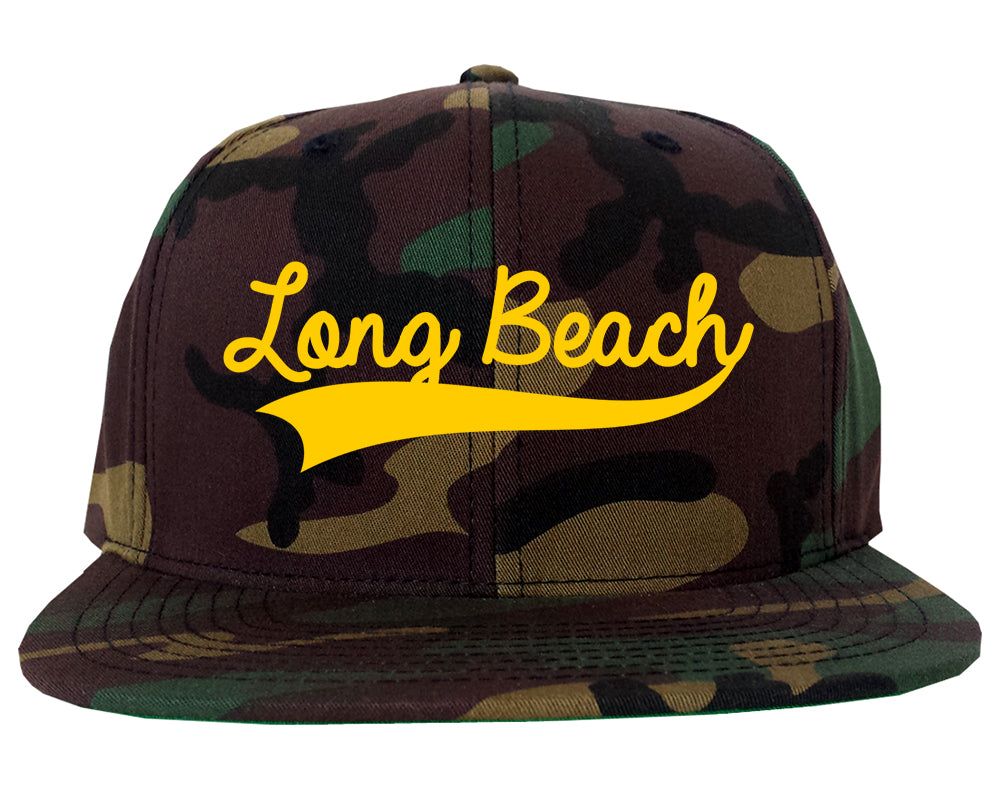 YELLOW Long Beach Varsity Logo Mens Snapback Hat Camo