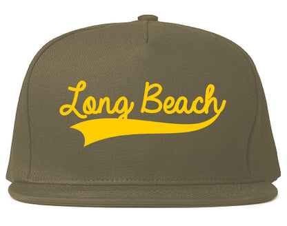 YELLOW Long Beach Varsity Logo Mens Snapback Hat Grey