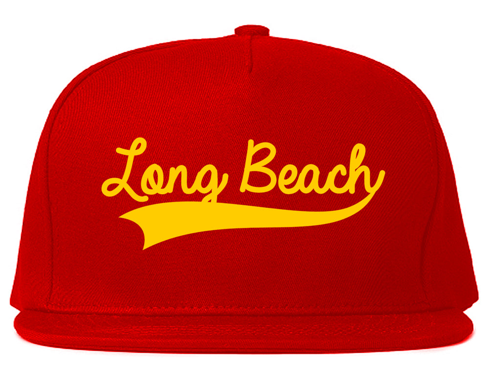 YELLOW Long Beach Varsity Logo Mens Snapback Hat Red