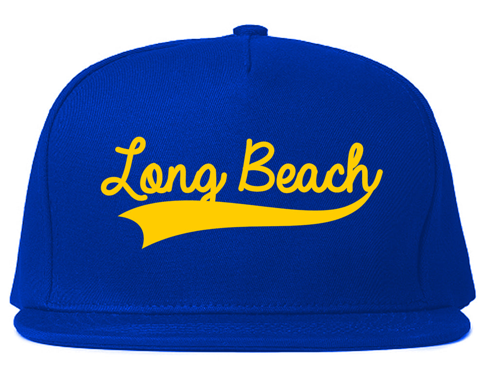 YELLOW Long Beach Varsity Logo Mens Snapback Hat Royal Blue