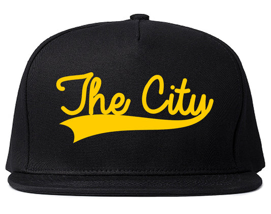 YELLOW The City San Francisco Varsity Logo Mens Snapback Hat Black