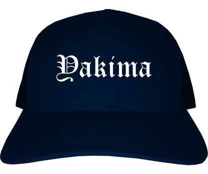 Yakima Washington WA Old English Mens Trucker Hat Cap Navy Blue