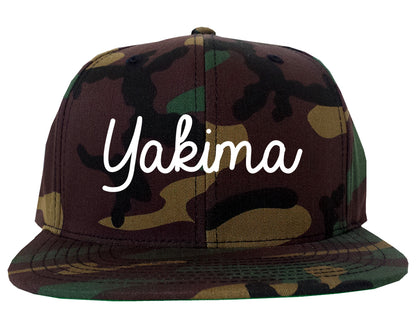Yakima Washington WA Script Mens Snapback Hat Army Camo