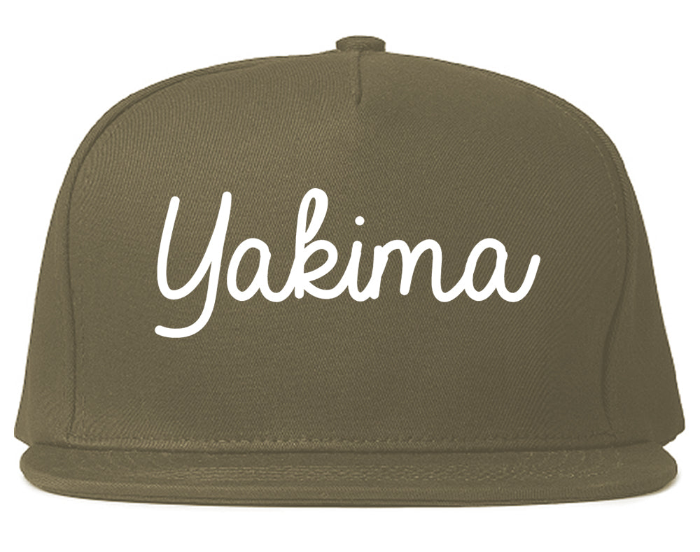 Yakima Washington WA Script Mens Snapback Hat Grey