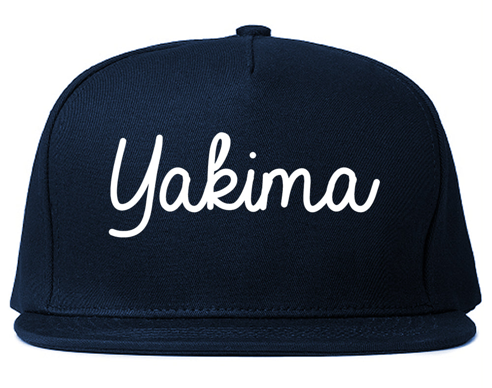 Yakima Washington WA Script Mens Snapback Hat Navy Blue