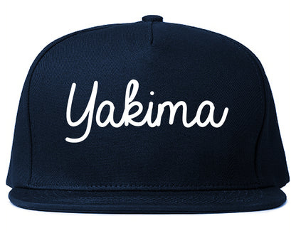 Yakima Washington WA Script Mens Snapback Hat Navy Blue