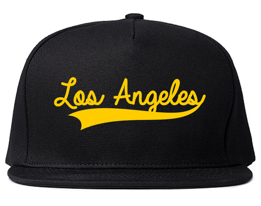 Yellow Los Angeles California Varsity Logo Mens Snapback Hat Black