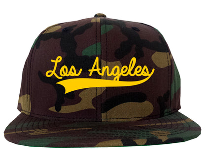 Yellow Los Angeles California Varsity Logo Mens Snapback Hat Camo