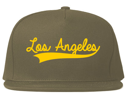Yellow Los Angeles California Varsity Logo Mens Snapback Hat Grey