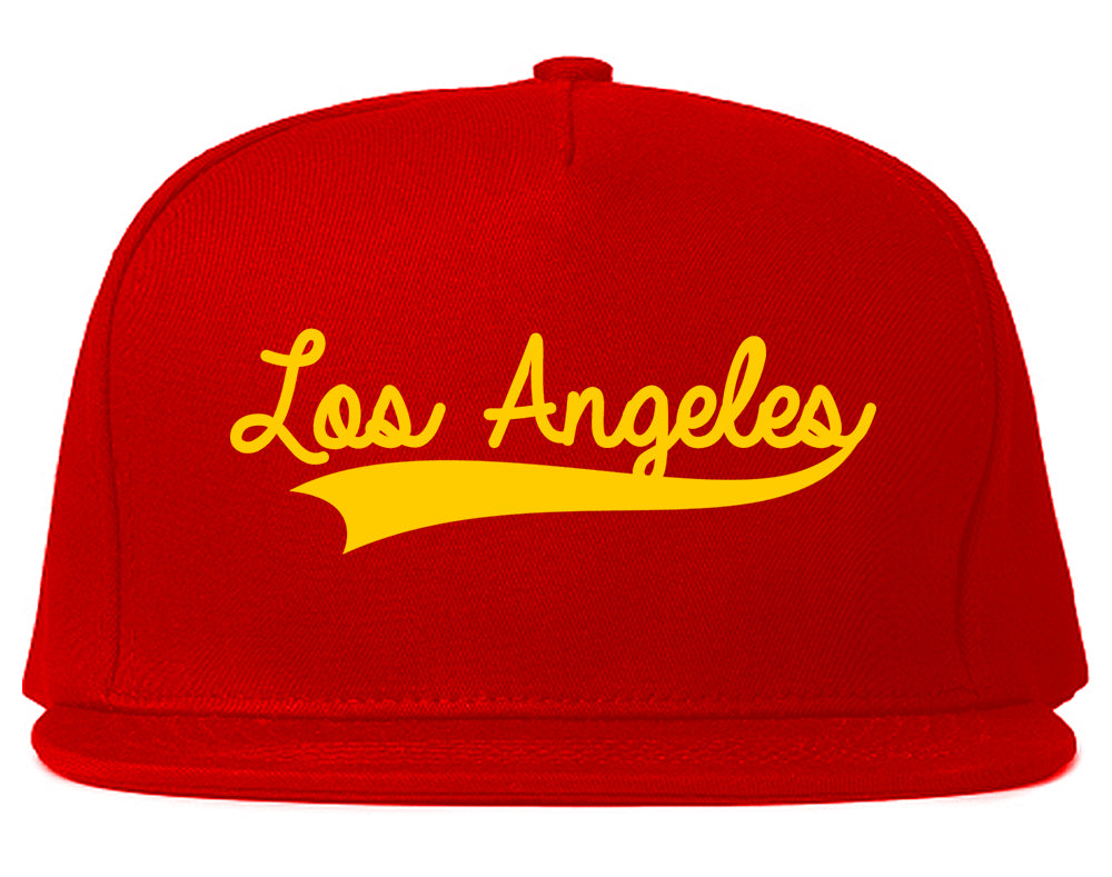 Yellow Los Angeles California Varsity Logo Mens Snapback Hat Red