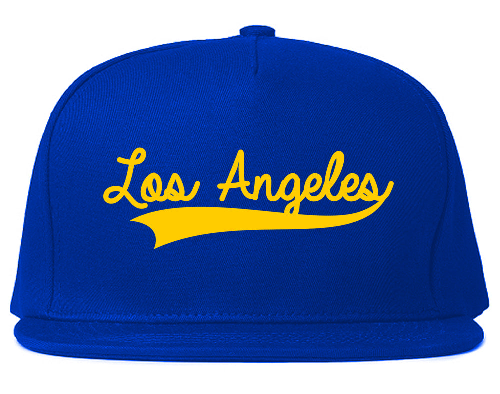 Yellow Los Angeles California Varsity Logo Mens Snapback Hat Royal Blue