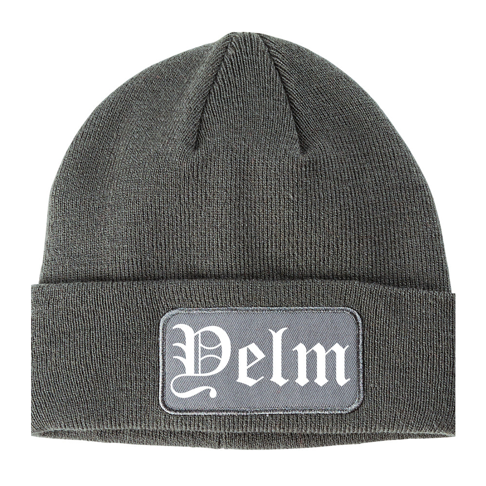 Yelm Washington WA Old English Mens Knit Beanie Hat Cap Grey