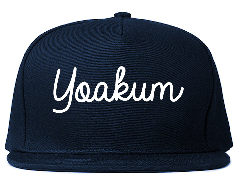 Yoakum Texas TX Script Mens Snapback Hat Navy Blue