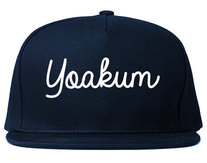 Yoakum Texas TX Script Mens Snapback Hat Navy Blue
