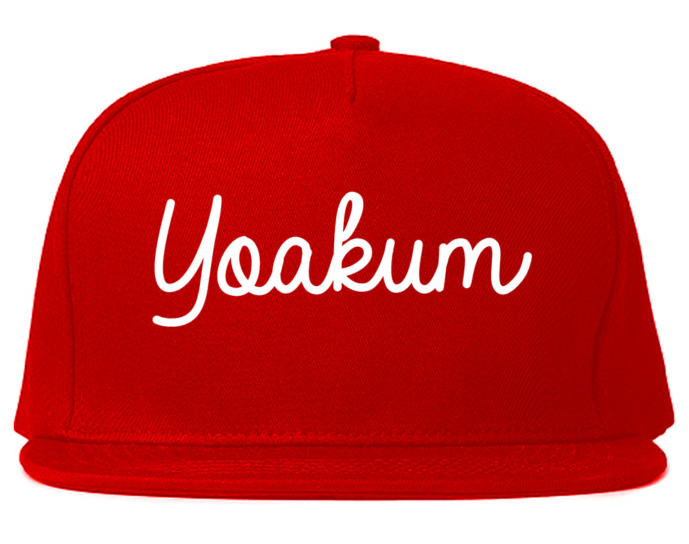 Yoakum Texas TX Script Mens Snapback Hat Red