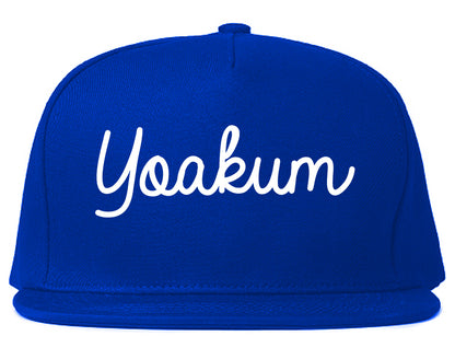 Yoakum Texas TX Script Mens Snapback Hat Royal Blue