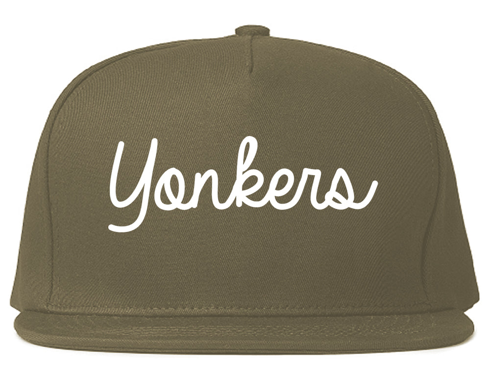 Yonkers New York NY Script Mens Snapback Hat Grey