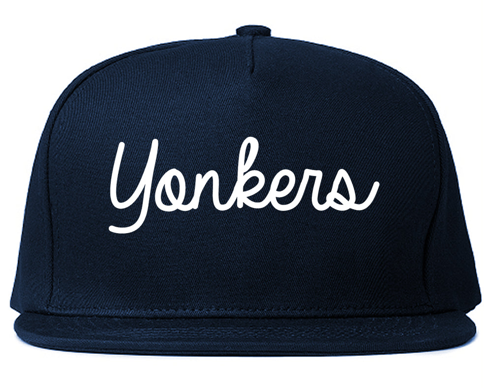 Yonkers New York NY Script Mens Snapback Hat Navy Blue