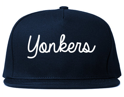 Yonkers New York NY Script Mens Snapback Hat Navy Blue