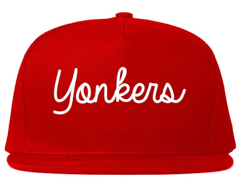 Yonkers New York NY Script Mens Snapback Hat Red