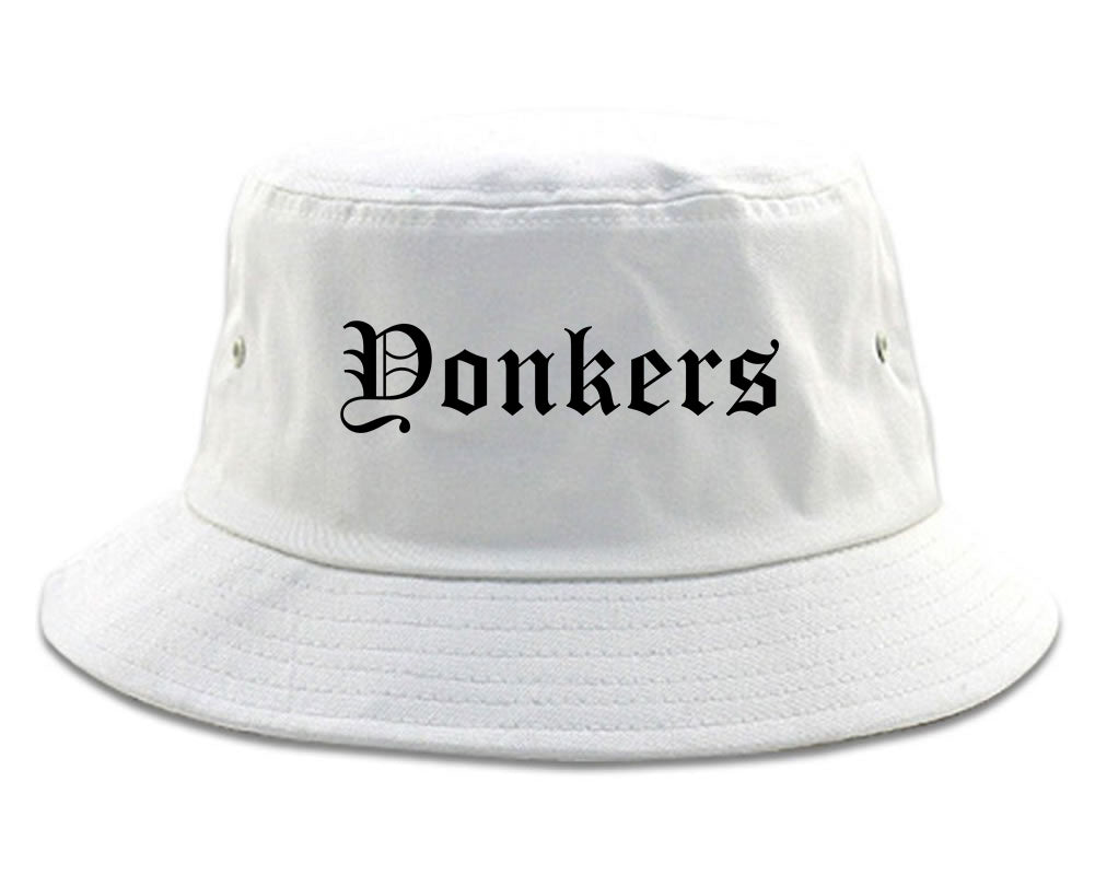 Yonkers New York NY Old English Mens Bucket Hat White