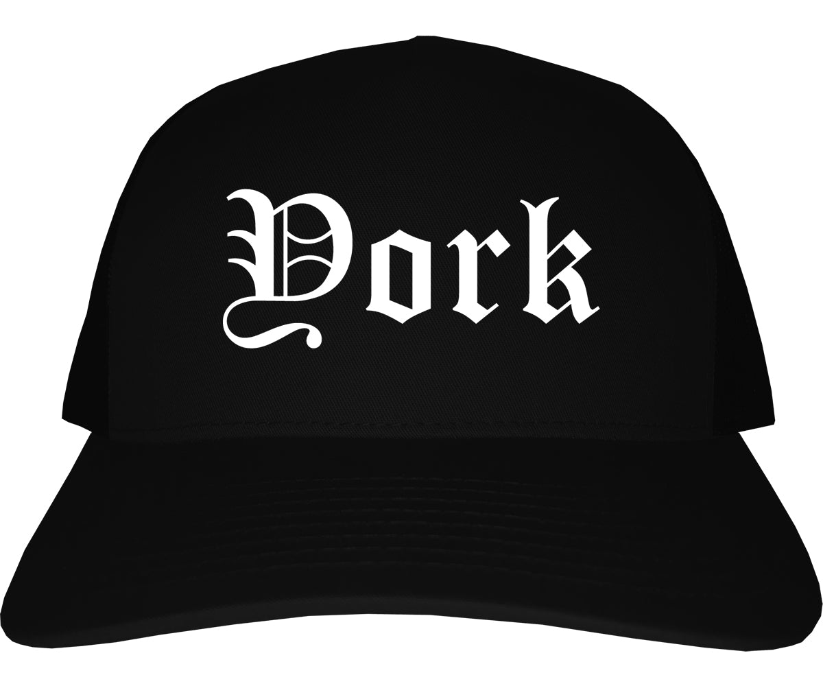 York Nebraska NE Old English Mens Trucker Hat Cap Black